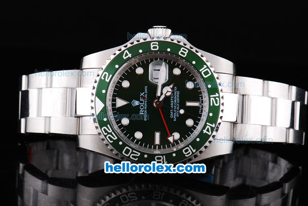 Rolex GMT Master II Oyster Perpetual Date Automatic with Black Dial and Green Bezel --Round Bearl Marking-small Calendar - Click Image to Close